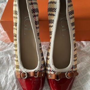 New AGL Attilio Giusti Leombruni fabric tweed/red ballet flatt shoes 40.5/9.5